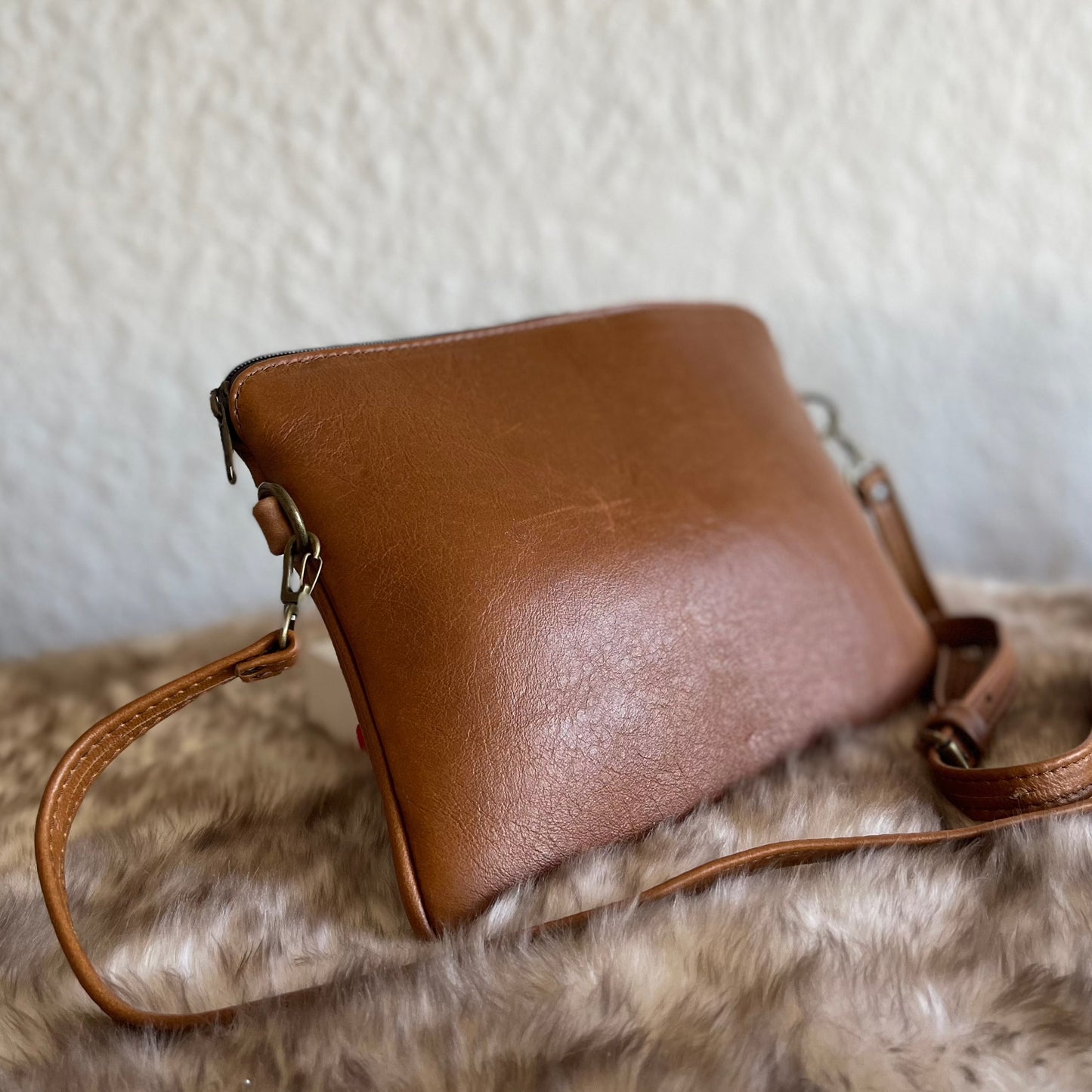 tan brown genuine leather sling bag