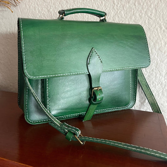 Genuine leather green 16 inch laptop bag
