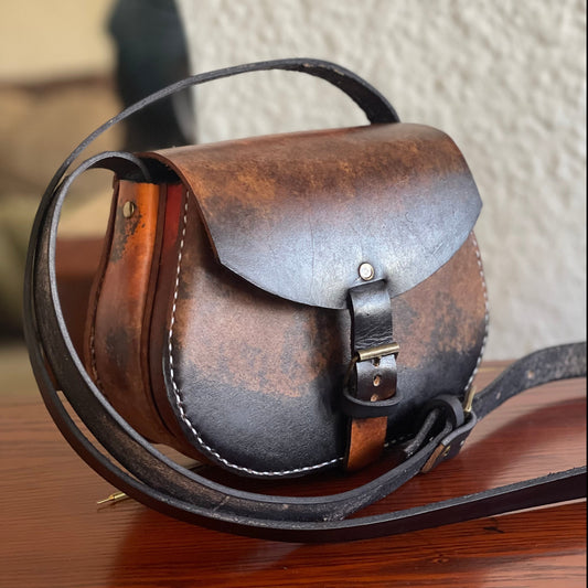genuine leather sling bag with double pocked, saddle stithed by NaniTa and Co