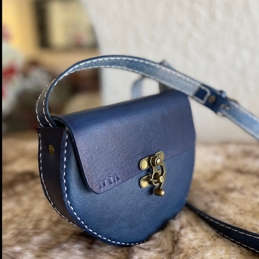 Navy Blue Genuine leather sling bag by NaniTa 