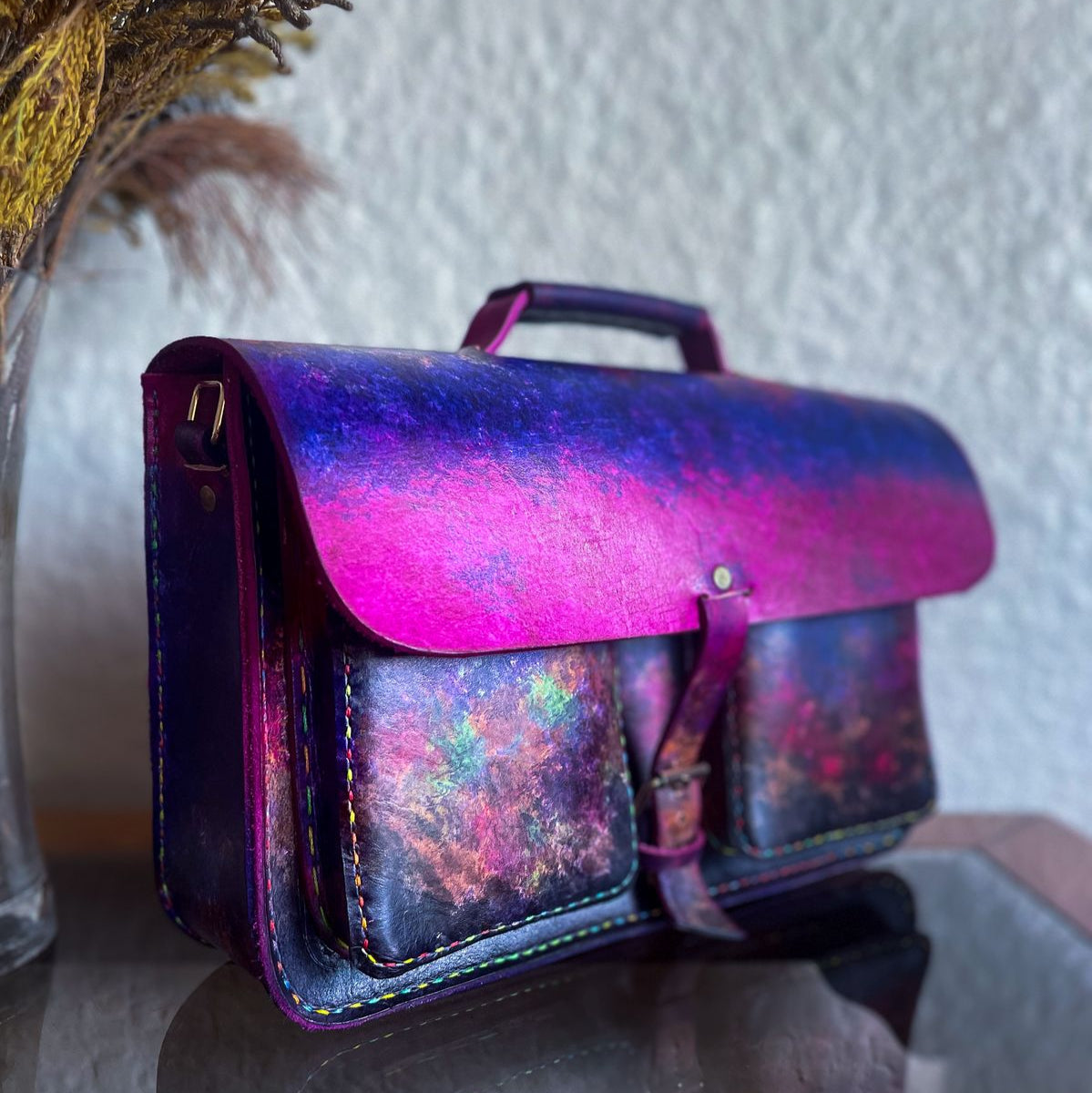 Genuine leather multicolour laptop bag
