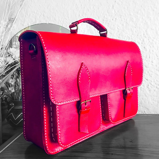 Red genuine leather large handstitched bag by NaniTa and Co