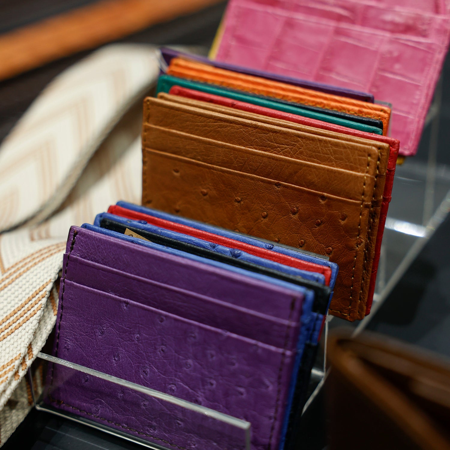 assorted Ostrich leather car holders