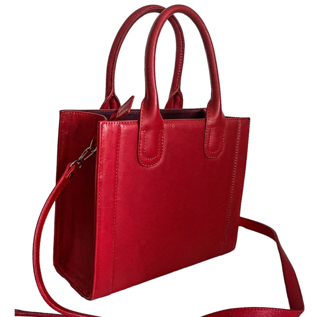 genuine leather red handbag