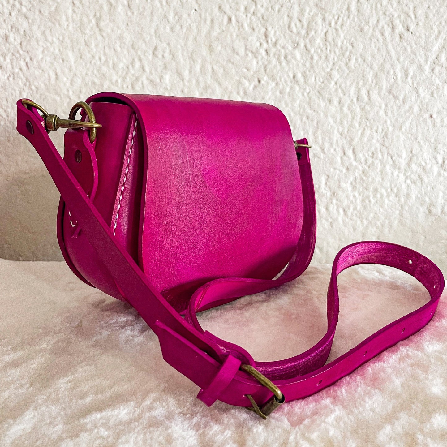 Genuine leather handcrafted pink sling bag by NaniTa & Co