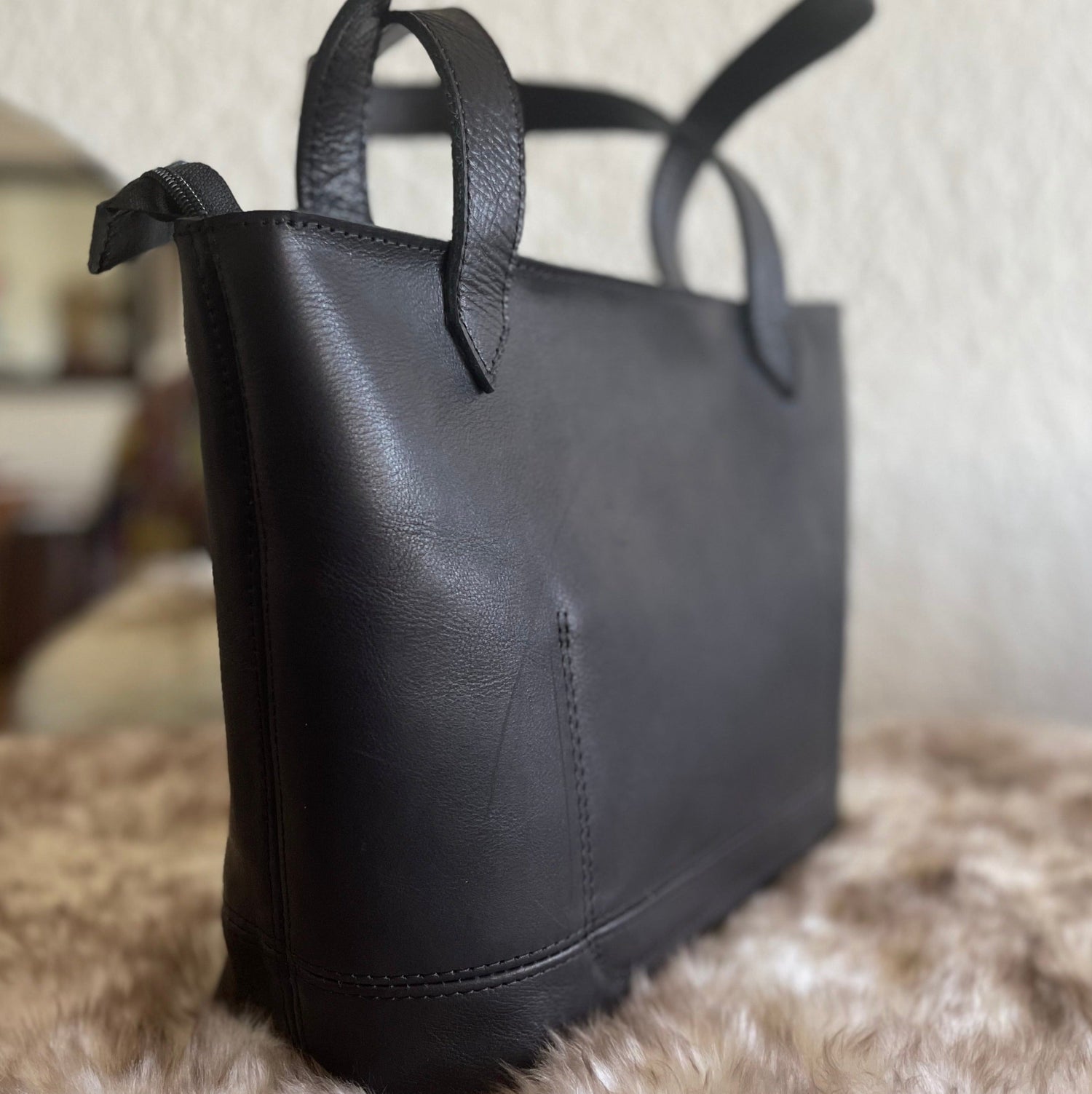 genuine leather black handbag on a sheep skin by NaniTa & Co