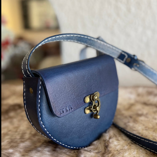 Navy Blue Genuine leather sling bag by NaniTa