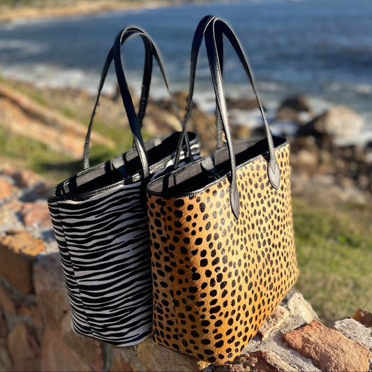 2 big genuine leather cheater and leopard print totes