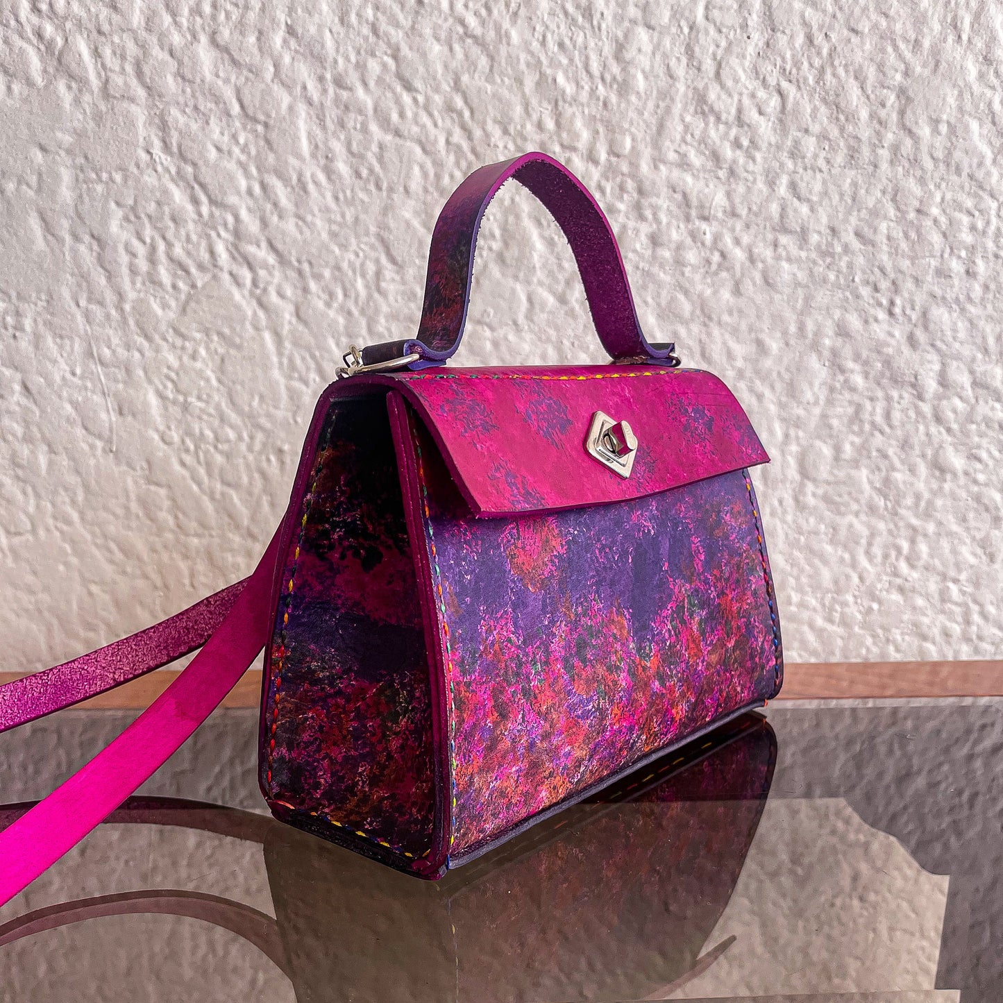 Small multi-colour leather tote bag with structured shape