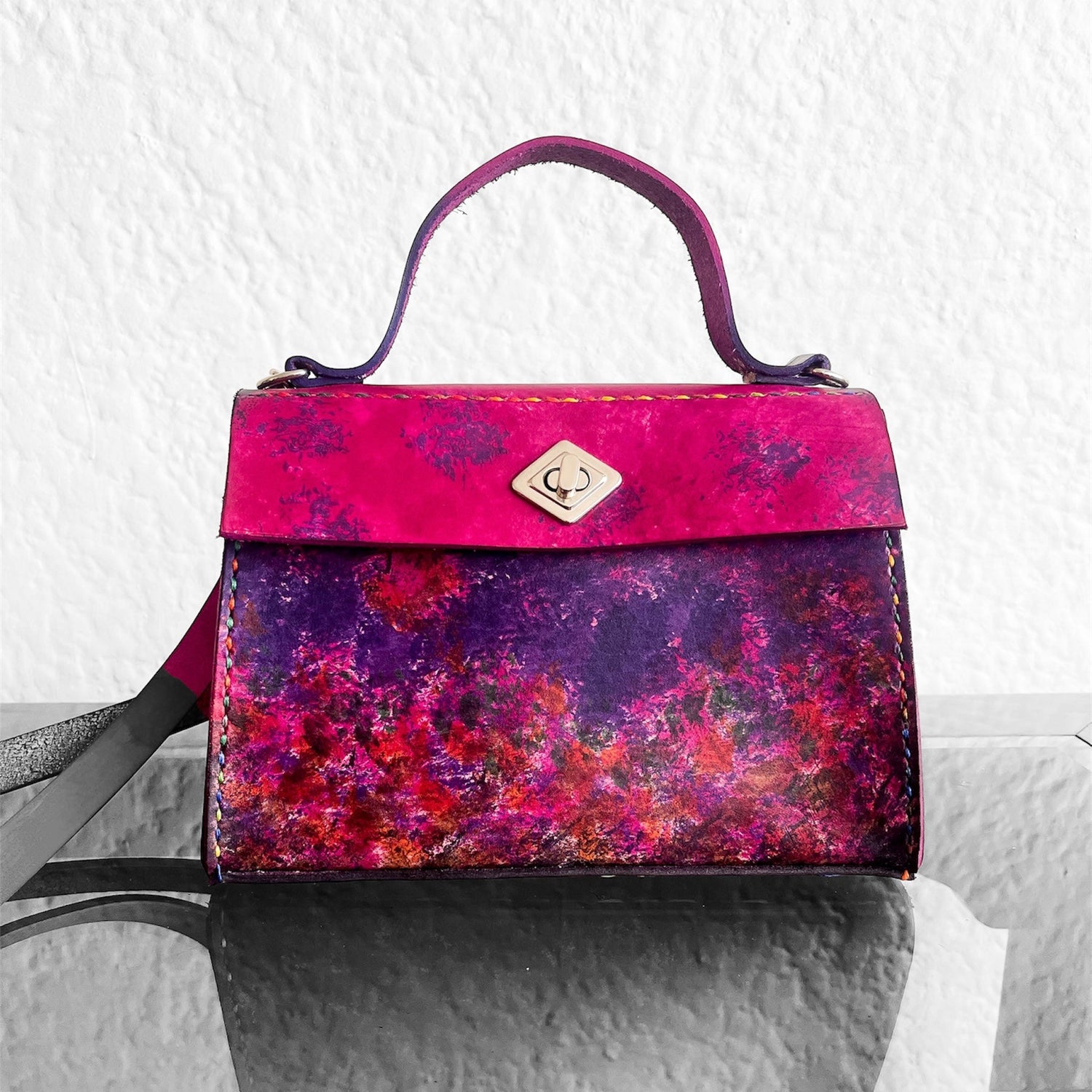 Genuine leather mini tote bag multi-colour