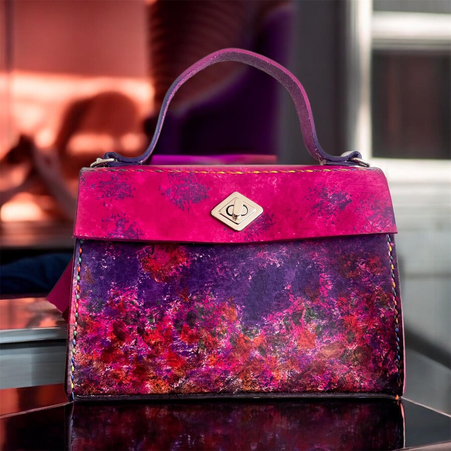 Genuine leather multi colour genuine leather small tote bag