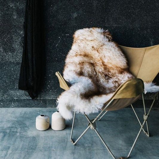 Genuine wolf tip sheepskin on a chair