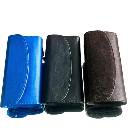 3 genuine leather wallets, blue, black and chocolate